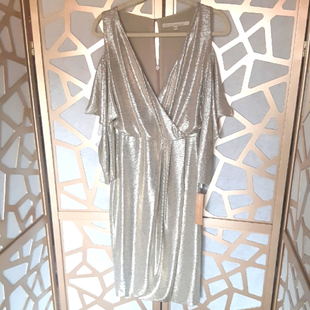 NWT RACHEL Rachel Roy Gold Cold Shoulder Dress